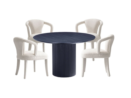 5-Piece Hathaway 47.24 Round Dining Set in Black with 4 Palmer Dining Armchairs in Ivory - Ornate Home