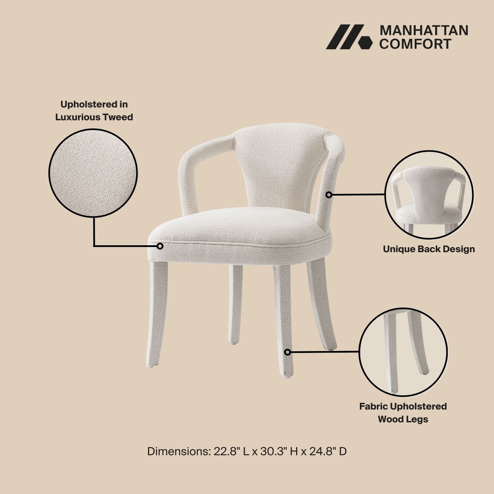 5-Piece Hathaway 47.24 Round Dining Set in Black with 4 Palmer Dining Armchairs in Ivory - Ornate Home