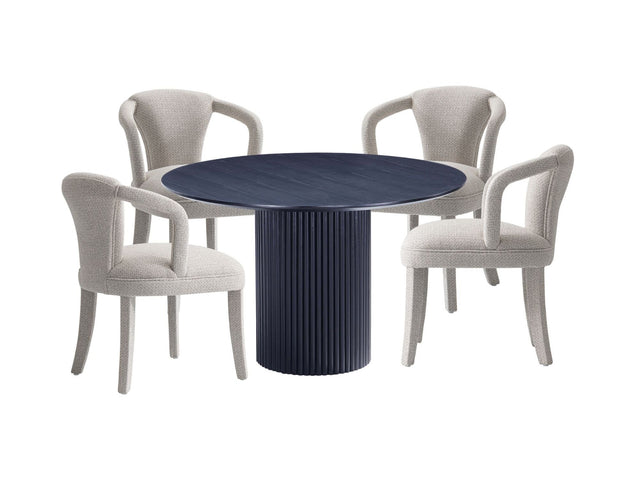 5-Piece Hathaway 47.24 Round Dining Set in Black with 4 Palmer Dining Armchairs in Silver Lining - Ornate Home
