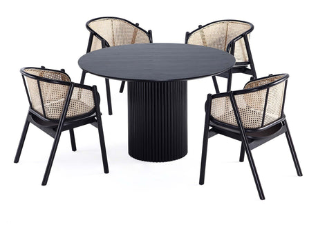 5-Piece Hathaway 47.24 Round Dining Set in Black with 4 Versailles Dining Chairs - Ornate Home