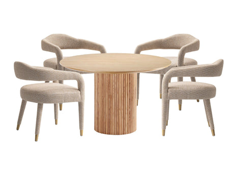5-Piece Hathaway 47.24 Round Dining Set in Natural with 4 Aspen Dining Chairs in Gold Dust - Ornate Home
