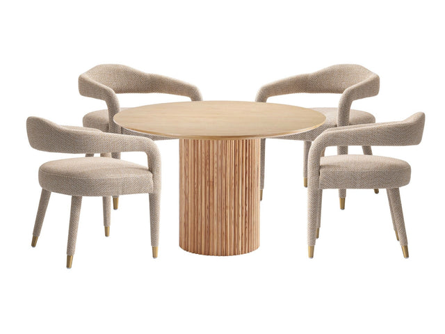 5-Piece Hathaway 47.24 Round Dining Set in Natural with 4 Aspen Dining Chairs in Gold Dust - Ornate Home