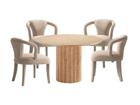 5-Piece Hathaway 47.24 Round Dining Set in Natural with 4 Palmer Dining Armchairs in Gold Dust - Ornate Home