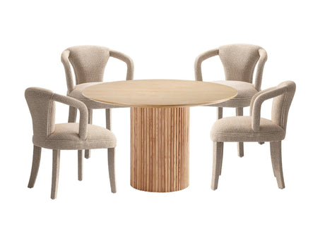 5-Piece Hathaway 47.24 Round Dining Set in Natural with 4 Palmer Dining Armchairs in Gold Dust - Ornate Home