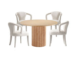 5-Piece Hathaway 47.24 Round Dining Set in Natural with 4 Palmer Dining Armchairs in Ivory - Ornate Home