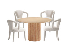 5-Piece Hathaway 47.24 Round Dining Set in Natural with 4 Palmer Dining Armchairs in Ivory - Ornate Home
