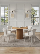 5-Piece Hathaway 47.24 Round Dining Set in Natural with 4 Palmer Dining Armchairs in Ivory - Ornate Home