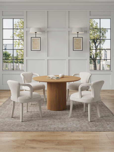 5-Piece Hathaway 47.24 Round Dining Set in Natural with 4 Palmer Dining Armchairs in Ivory - Ornate Home