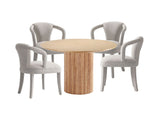 5-Piece Hathaway 47.24 Round Dining Set in Natural with 4 Palmer Dining Armchairs in Silver Lining - Ornate Home