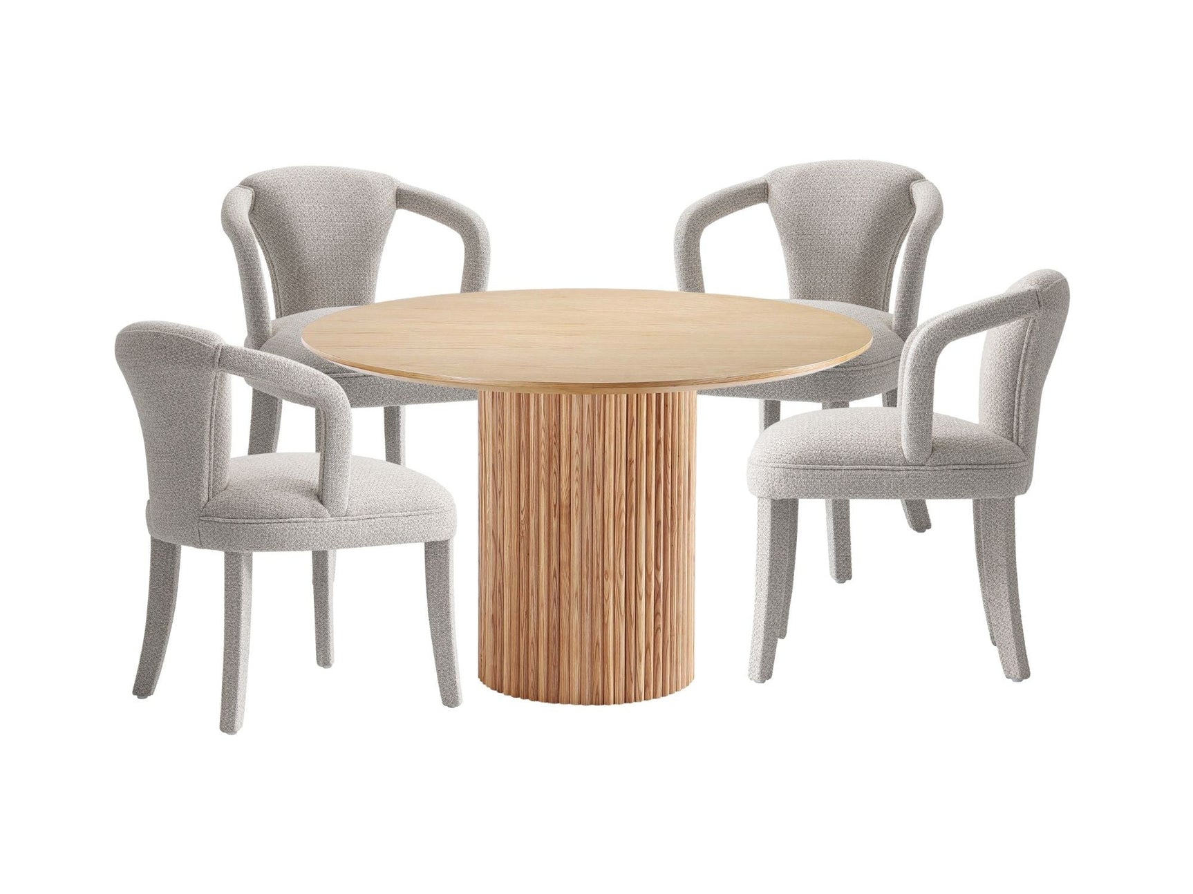 5-Piece Hathaway 47.24 Round Dining Set in Natural with 4 Palmer Dining Armchairs in Silver Lining - Ornate Home