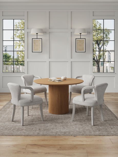 5-Piece Hathaway 47.24 Round Dining Set in Natural with 4 Palmer Dining Armchairs in Silver Lining - Ornate Home
