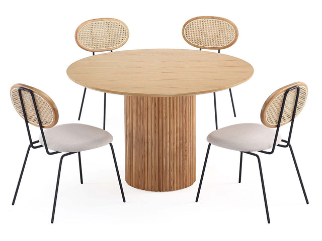 5-Piece Hathaway 47.24 Round Dining Set in Nature with 4 Jardin Dining Chairs - Ornate Home