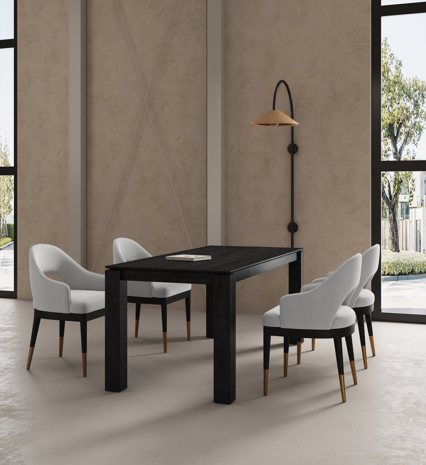 5-Piece Rockaway 70.86 Dining Set with 4 Carrington Chairs in Black and Light Grey - Ornate Home