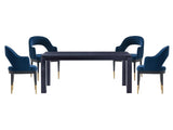 5-Piece Rockaway 70.86 Dining Set with 4 Carrington Chairs in Black and Midnight Blue - Ornate Home