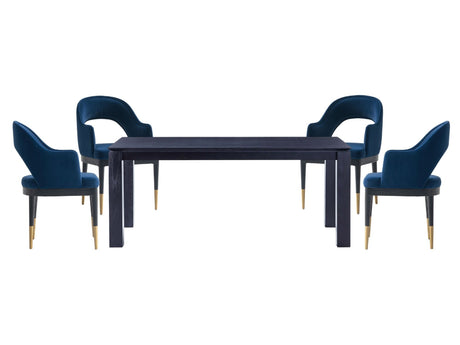 5-Piece Rockaway 70.86 Dining Set with 4 Carrington Chairs in Black and Midnight Blue - Ornate Home