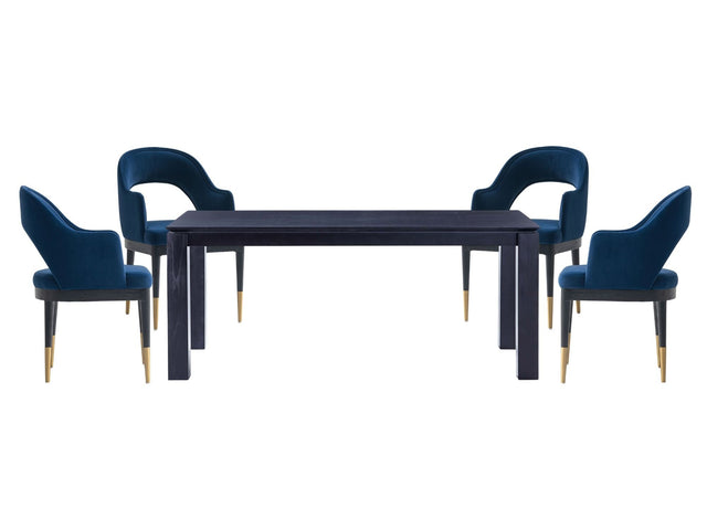 5-Piece Rockaway 70.86 Dining Set with 4 Carrington Chairs in Black and Midnight Blue - Ornate Home