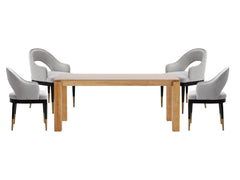 5-Piece Rockaway 70.86 Dining Set with 4 Carrington Chairs in Natural and Light Grey - Ornate Home