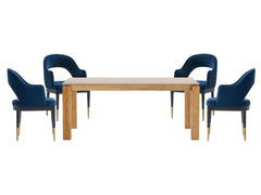 5-Piece Rockaway 70.86 Dining Set with 4 Carrington Chairs in Natural and Midnight Blue - Ornate Home