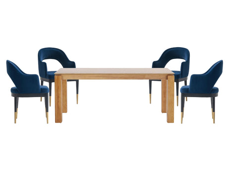 5-Piece Rockaway 70.86 Dining Set with 4 Carrington Chairs in Natural and Midnight Blue - Ornate Home