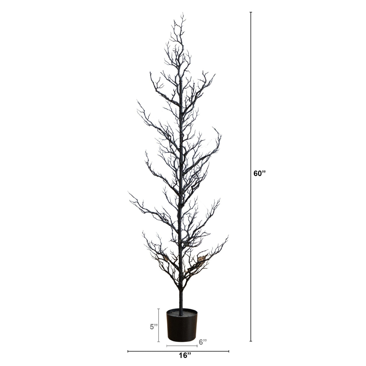 5' Pre-Lit Artificial Halloween Black Spooky Twig Tree with 200 Orange & Purple Copper Wire String LED Lights