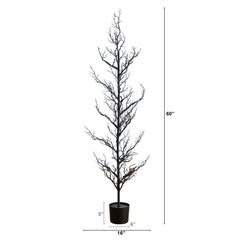 5' Pre-Lit Artificial Halloween Black Spooky Twig Tree with 200 Orange & Purple Copper Wire String LED Lights - Ornate Home