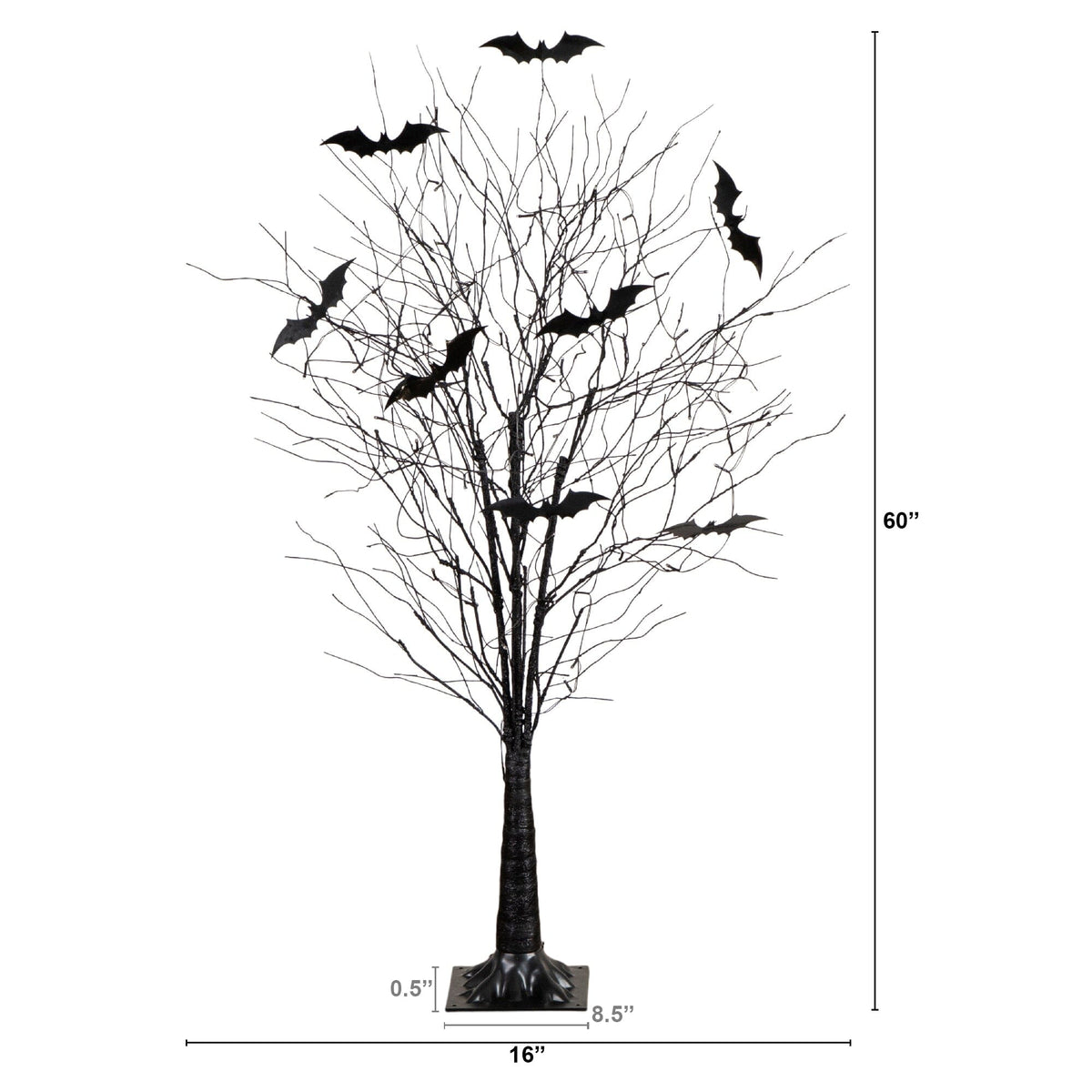 5' Pre-Lit Artificial Halloween Black Twig Tree with Bats and 50 Warm White LED Lights