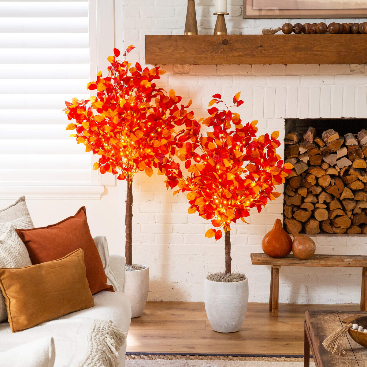 5' Pre-Lit Autumn Artificial Fall Tree with 200 Warm White LED Lights