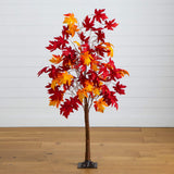 5' Pre-Lit Autumn Weeping Maple Artificial Fall Tree with 240 Warm White LED Lights