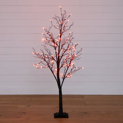 5’ Pre-Lit Halloween Deluxe Black Twig Artificial Tree with 102 Orange & Purple LED Lights - Ornate Home