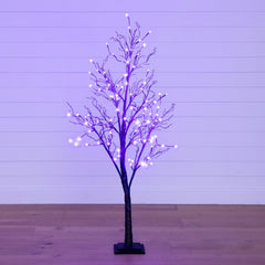5’ Pre-Lit Halloween Deluxe Black Twig Artificial Tree with 102 Orange & Purple LED Lights - Ornate Home
