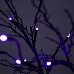 5’ Pre-Lit Halloween Deluxe Black Twig Artificial Tree with 102 Orange & Purple LED Lights - Ornate Home
