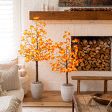 5' Pre-Lit Minimalist Autumn Maple Artificial Fall Tree with 96 LED Warm White & Orange Pumpkin Shaped Lights