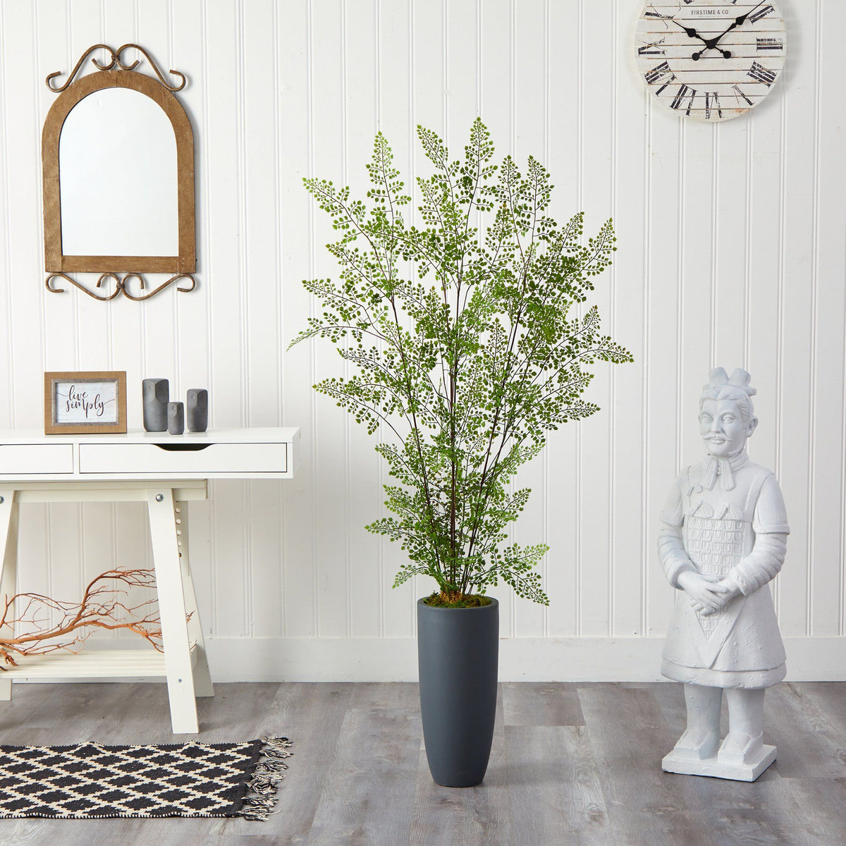 5’ Ruffle Fern Artificial Tree in Gray Planter