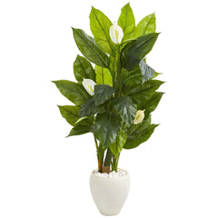 5’ Spathyfillum Artificial Plant in White Planter (Real Touch) - Ornate Home