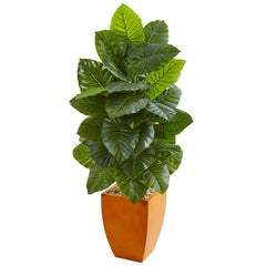 5’ Taro Artificial Plant in Orange Planter - Ornate Home