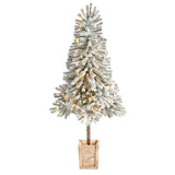 5' Winter Flocked Leaning Christmas Tree Pre-Lit