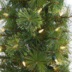 50” Green Pencil Artificial Christmas Tree with 100 Clear (Multifunction) LED Lights and 140 Bendable Branches in White Metal Planter - Ornate Home