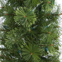 50” Green Pencil Artificial Christmas Tree with 100 Clear (Multifunction) LED Lights and 140 Bendable Branches in White Metal Planter - Ornate Home