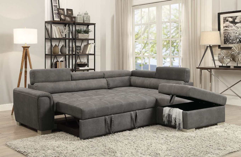 Thelma Gray Sleeper Sectional Sofa w/ Storage Ottoman