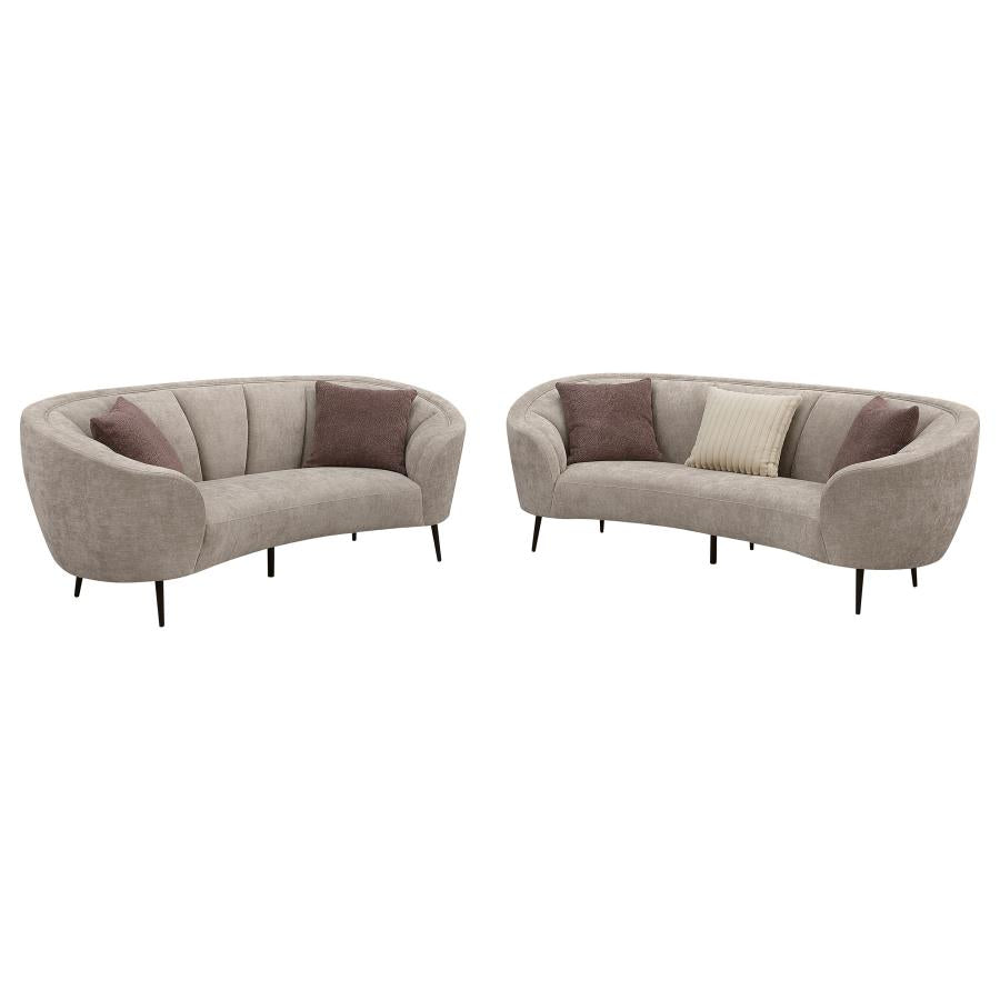 Ellorie Beige Channel Back Curved 2-piece Sofa Set - Ornate Home