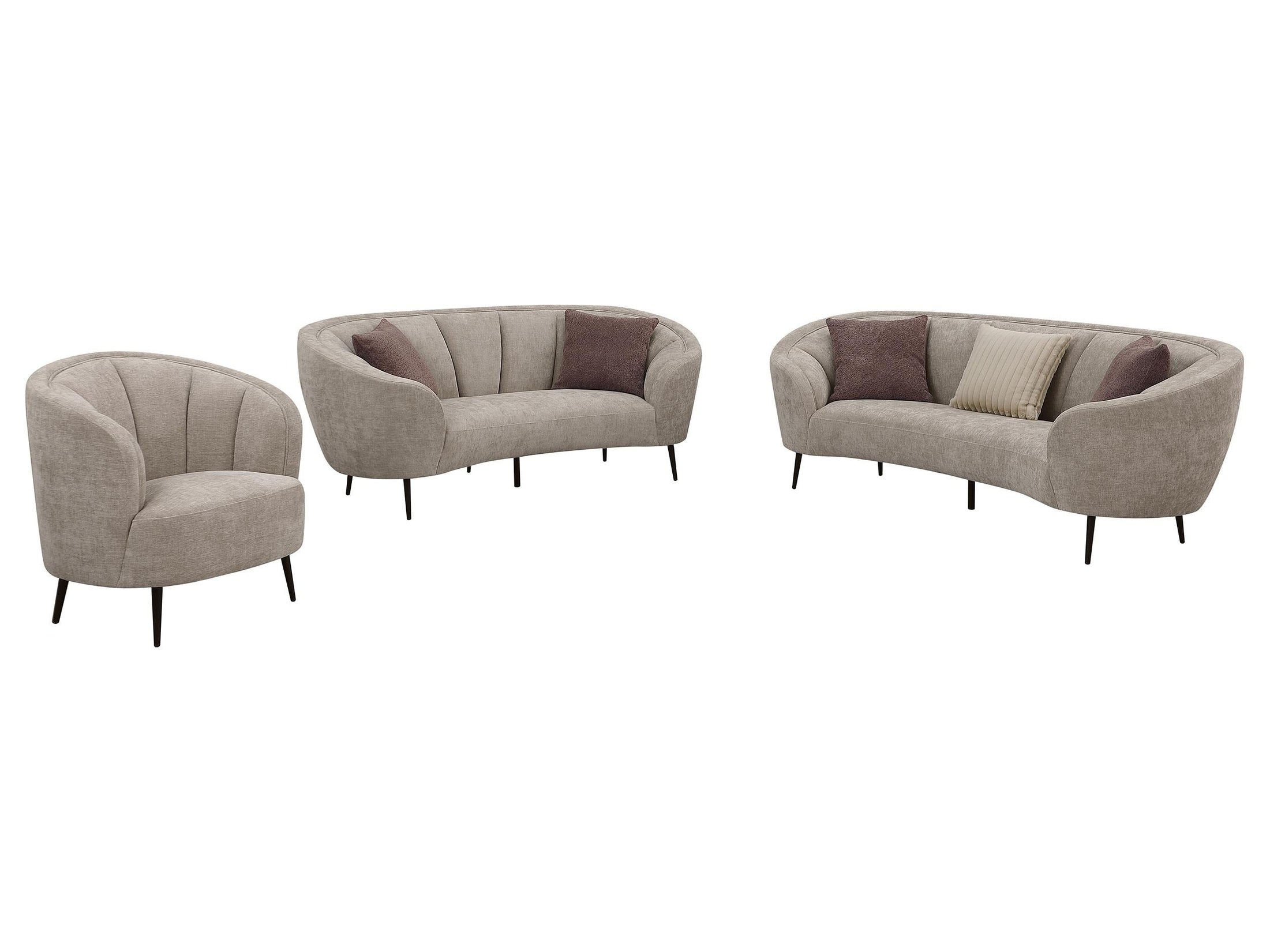 Ellorie Beige Channel Back Curved 3-piece Sofa Set (Copy) - Ornate Home