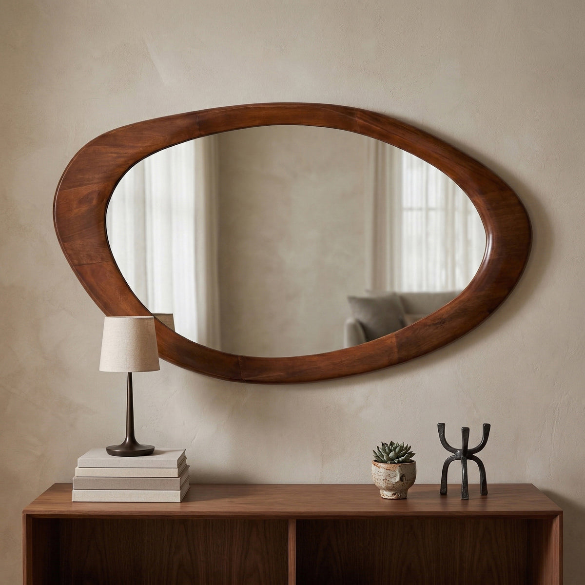 Bumblebee Walnut Organic Oval Shaped Wood Mirror