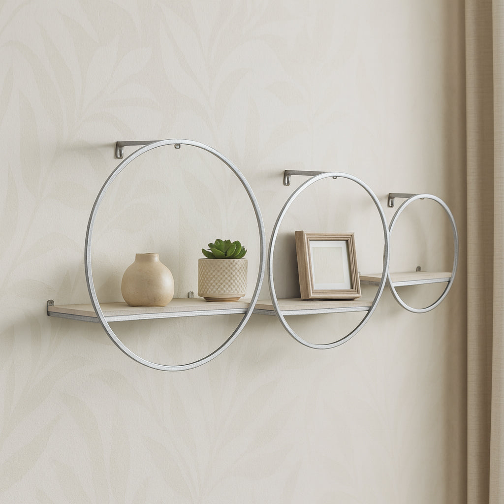 Grenada White/Silver Wood and Metal Wall Shelves (Set of 3)