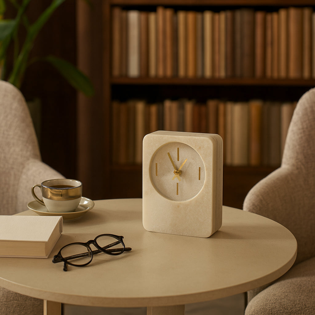 Glennrose Tan/Brown/Brass Small Clock