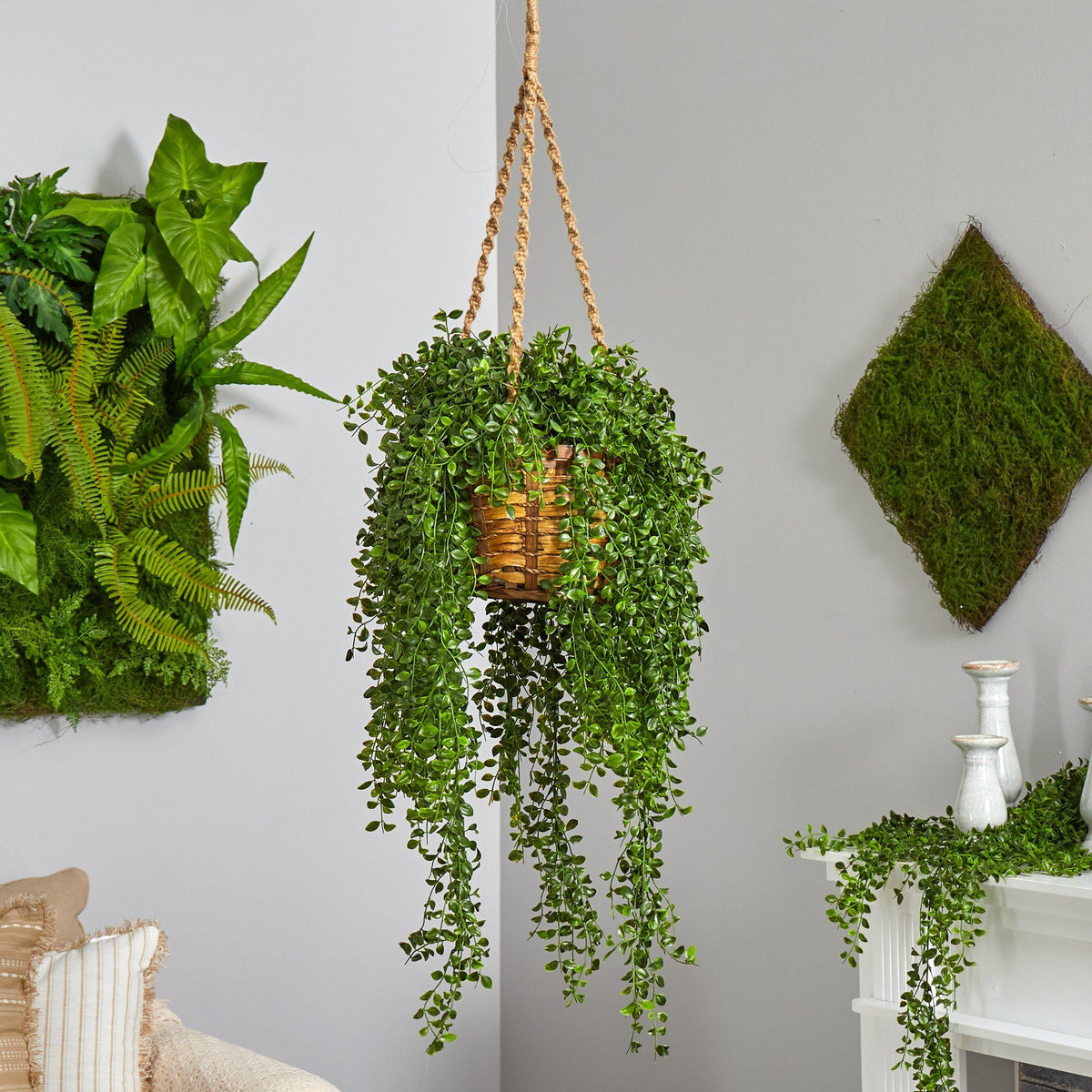 51” Gleditsia Artificial Plant in Hanging Basket UV Resistant (Indoor/Outdoor)