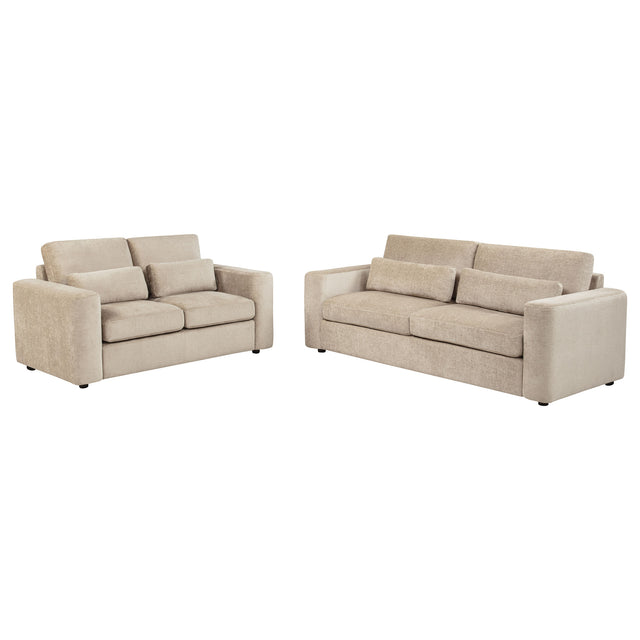 Amador Camel 2-Piece Chenille Upholstered Track Arm Sofa Set