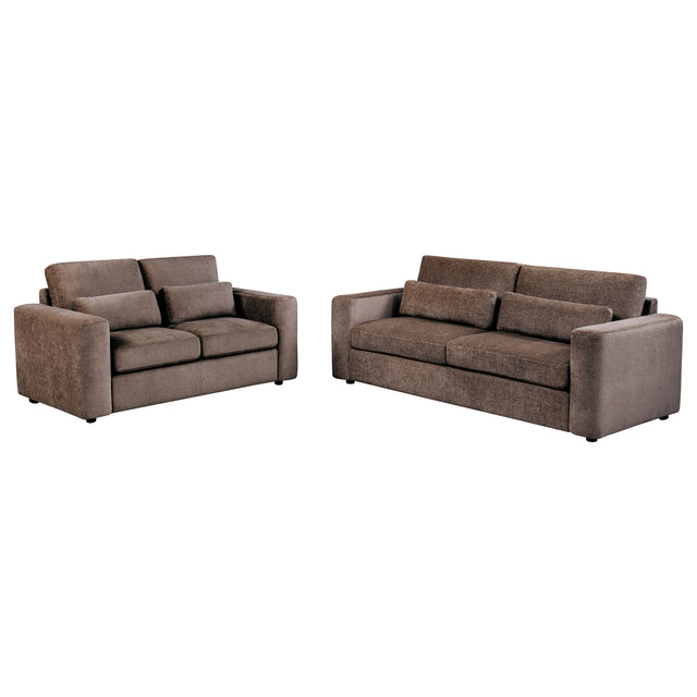 Amador Chocolate 2-Piece Chenille Upholstered Track Arm Sofa Set