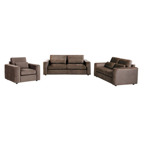 Amador Chocolate 3-Piece Chenille Upholstered Track Arm Sofa Set