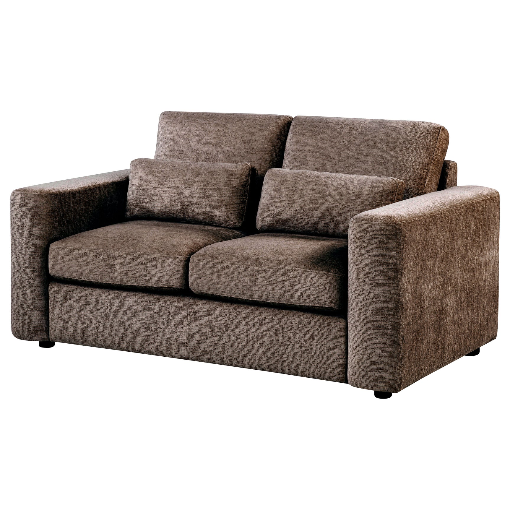 Amador Chocolate Chenille Upholstered Track Arm Loveseat