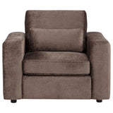 Amador Chocolate Chenille Upholstered Track Arm Accent Chair